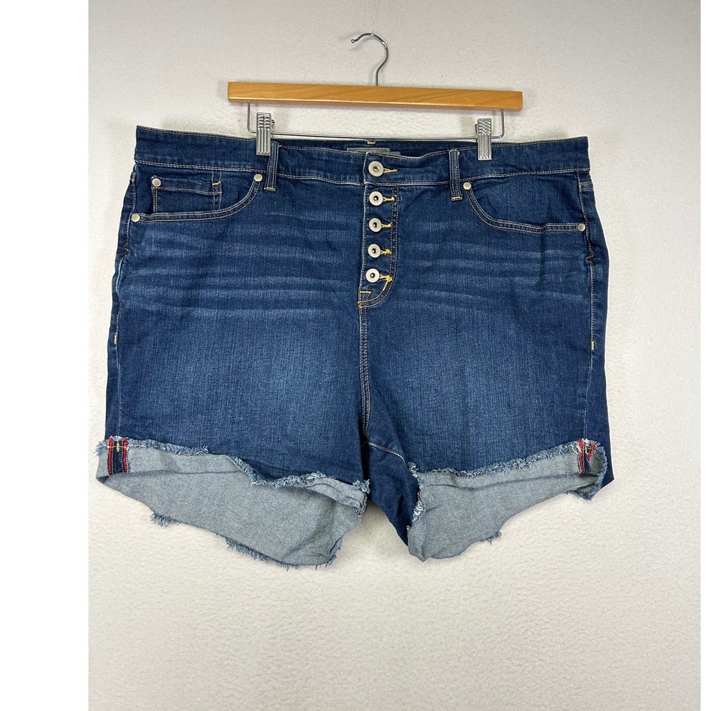 Boho Torrid Womens Size 22 Dark Wash Button Fly Raw‎ Hem Denim Shorts 5746